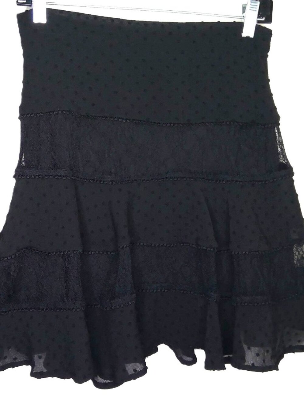 Fanco Skirt Black Lace & Dotted Mesh Tulle Flouncy Dark Fairy Whimsigoth Sz M